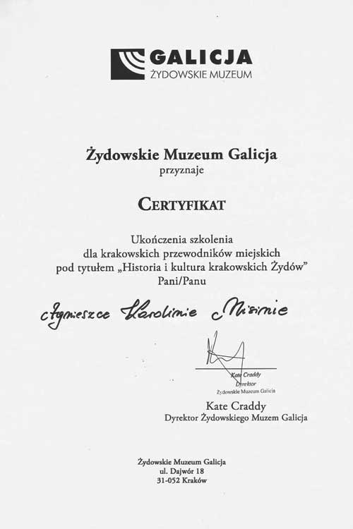 Agnieszka's certificate