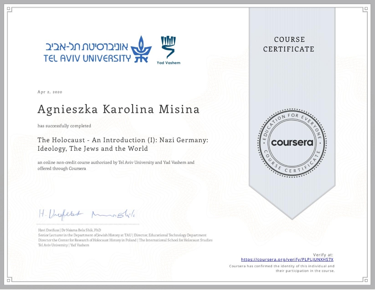 Agnieszka's certificate - Cursera